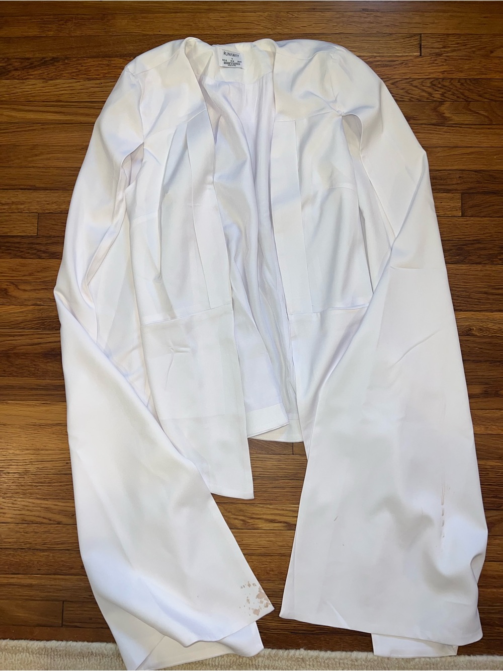 RUNAWAY White Open Front Cape Blazer with Closure Size M